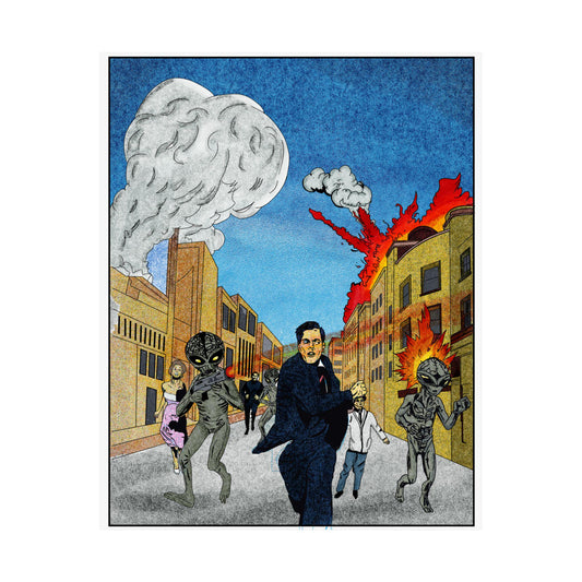 Alien Invasion City Run Poster | Matte Vertical Poster