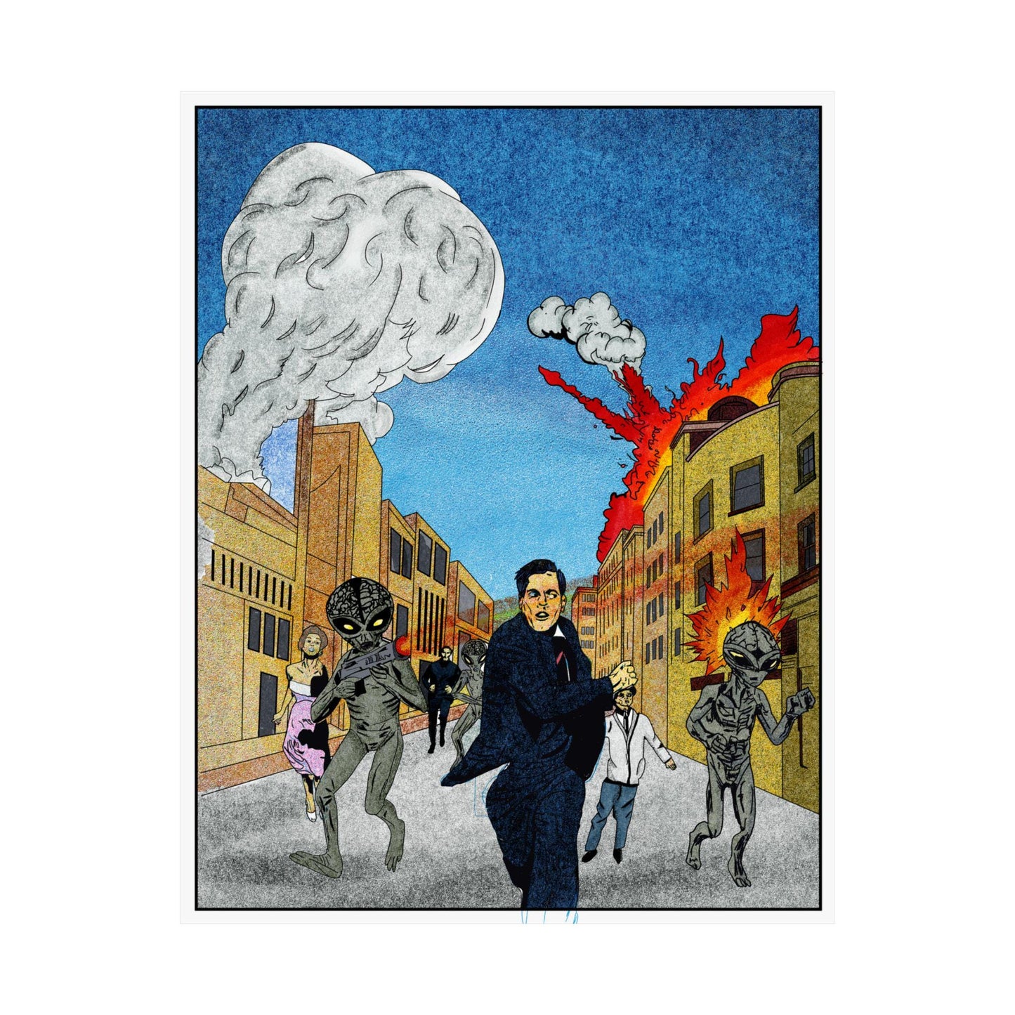 Alien Invasion City Run Poster | Matte Vertical Poster