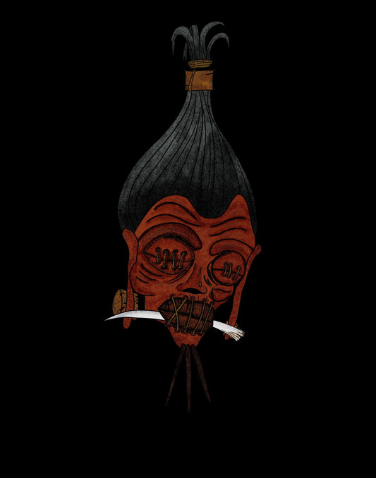 Shrunken Head Art Print | Riso Style Giclée Print | Dark Surreal Wall Art | Macabre Occult Illustration | Gothic Horror Art