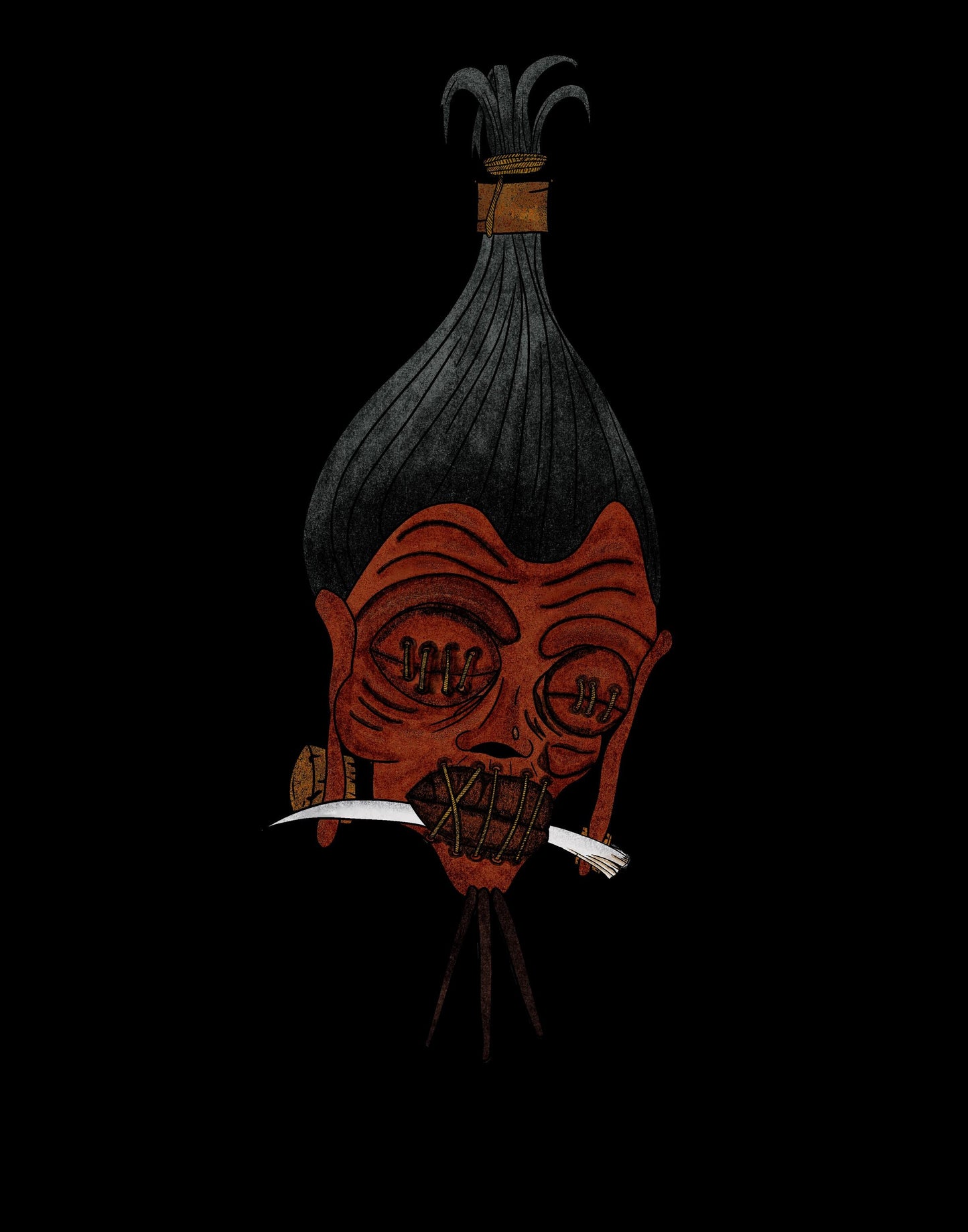 Shrunken Head Art Print | Riso Style Giclée Print | Dark Surreal Wall Art | Macabre Occult Illustration | Gothic Horror Art