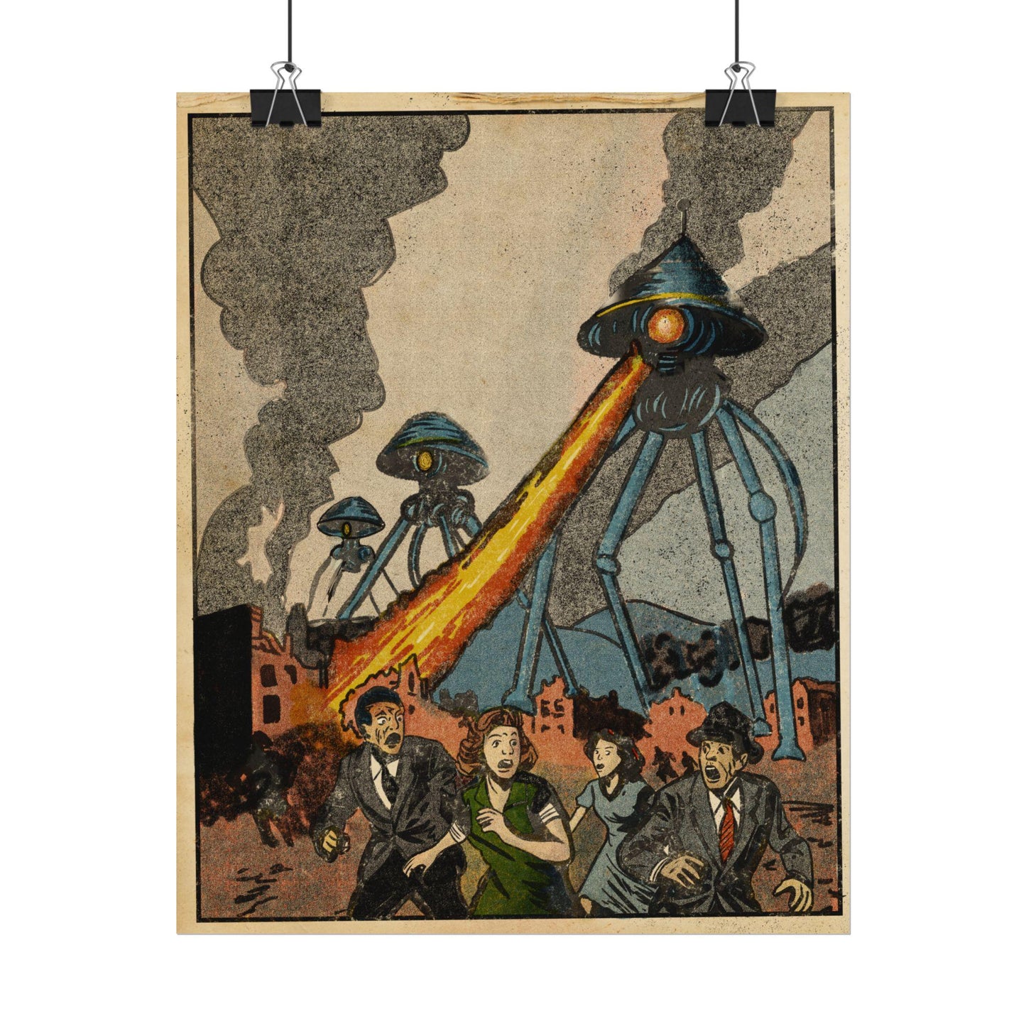 War of the Worlds Poster, Vintage Sci-Fi Risograph Style Print
