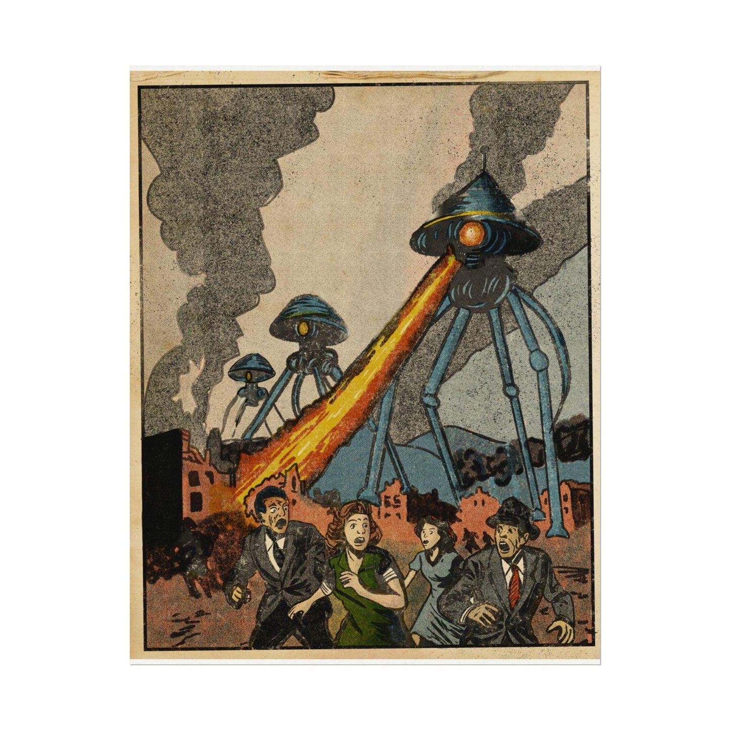 War of the Worlds Poster, Vintage Sci-Fi Risograph Style Print