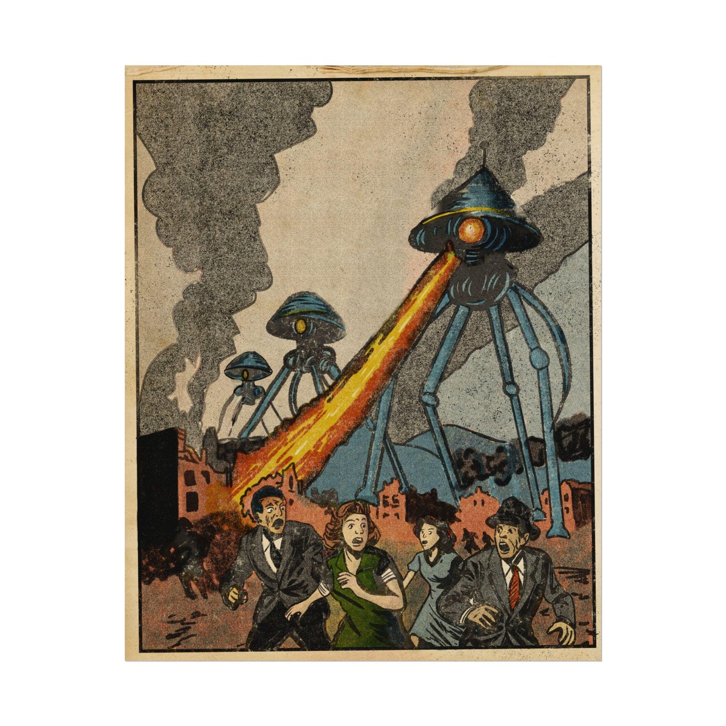 War of the Worlds Poster, Vintage Sci-Fi Risograph Style Print