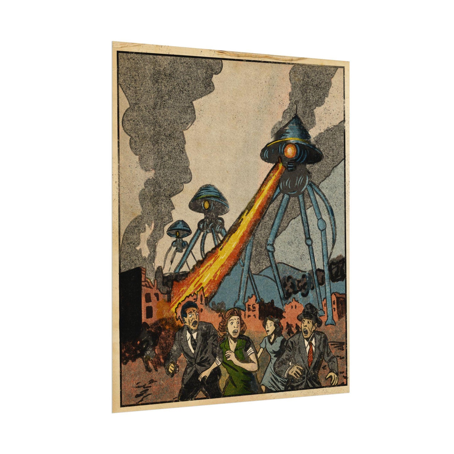 War of the Worlds Poster, Vintage Sci-Fi Risograph Style Print