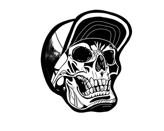 Skull Skateboard Sticker – 3" Black and White Skate Sticker – Lowbrow Skull Art Decal – Skateboard Helmet Laptop Sticker – Skater Gift