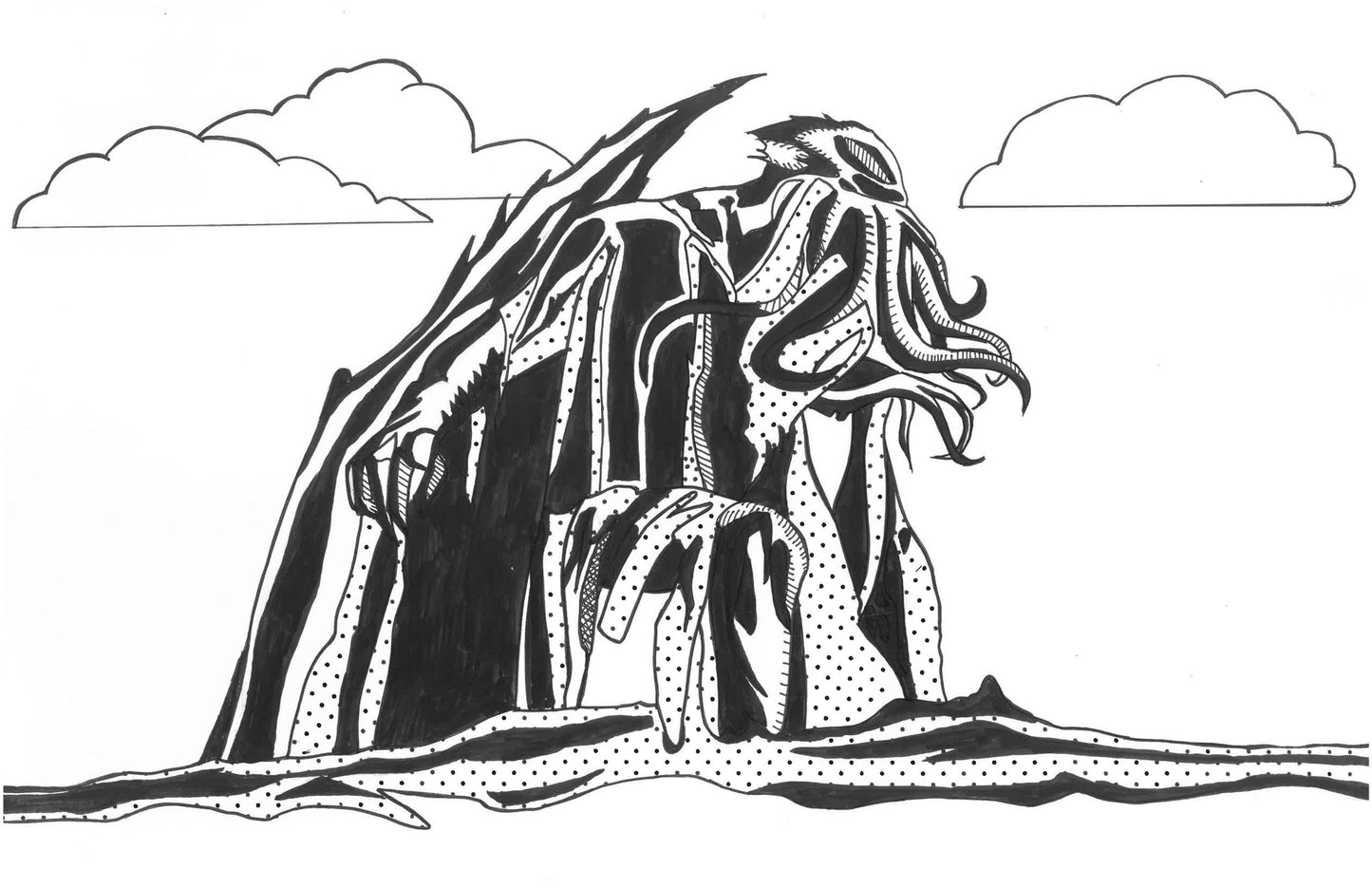 Cthulhu Rising Original Ink Drawing 13x19 – Lovecraft Cosmic Horror Art – Black and White Monster Illustration – One of a Kind