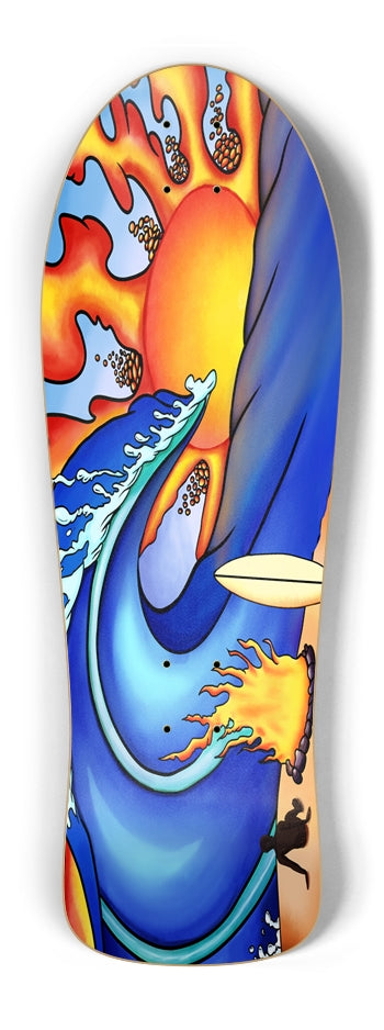 Surf Art Skateboard Deck – Fire and Water Graphic, 7-Ply Maple Old School Deck
