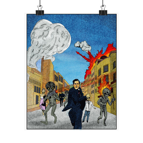 Alien Invasion City Run Poster | Matte Vertical Poster