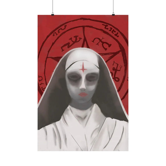 Demonic Gothic Wall Art Print on Watercolor Paper | Dark Occult Nun Artwork | Horror Inspired Giclée Print | Red Sigil Macabre Decor