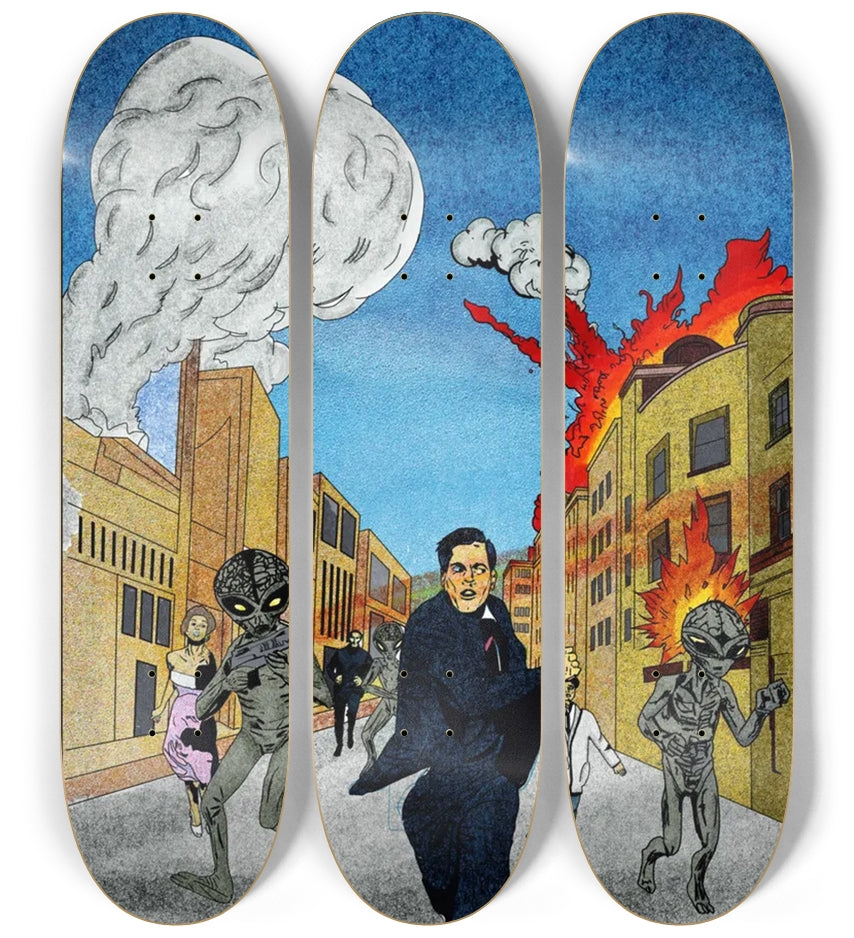 Alien Abduction Skateboard Deck Wall Art Set (3-Piece) | Retro UFO Farm Scene | Lowbrow Street Art Decor (Copy)